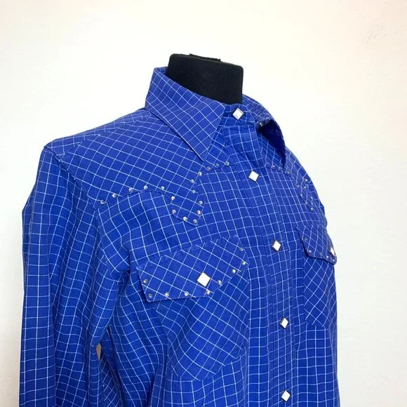 Cruel Girl Long Sleeve Blue White Check Western Shirt M - Picture 7 of 12